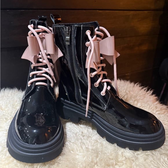 Vintage Shoes - Patent leather Combat boots with Bow accent NWT